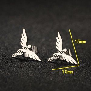 Y2K Silver Mini Style Angel Hollow Out Stainless Steel Wings Plating Ear Studs